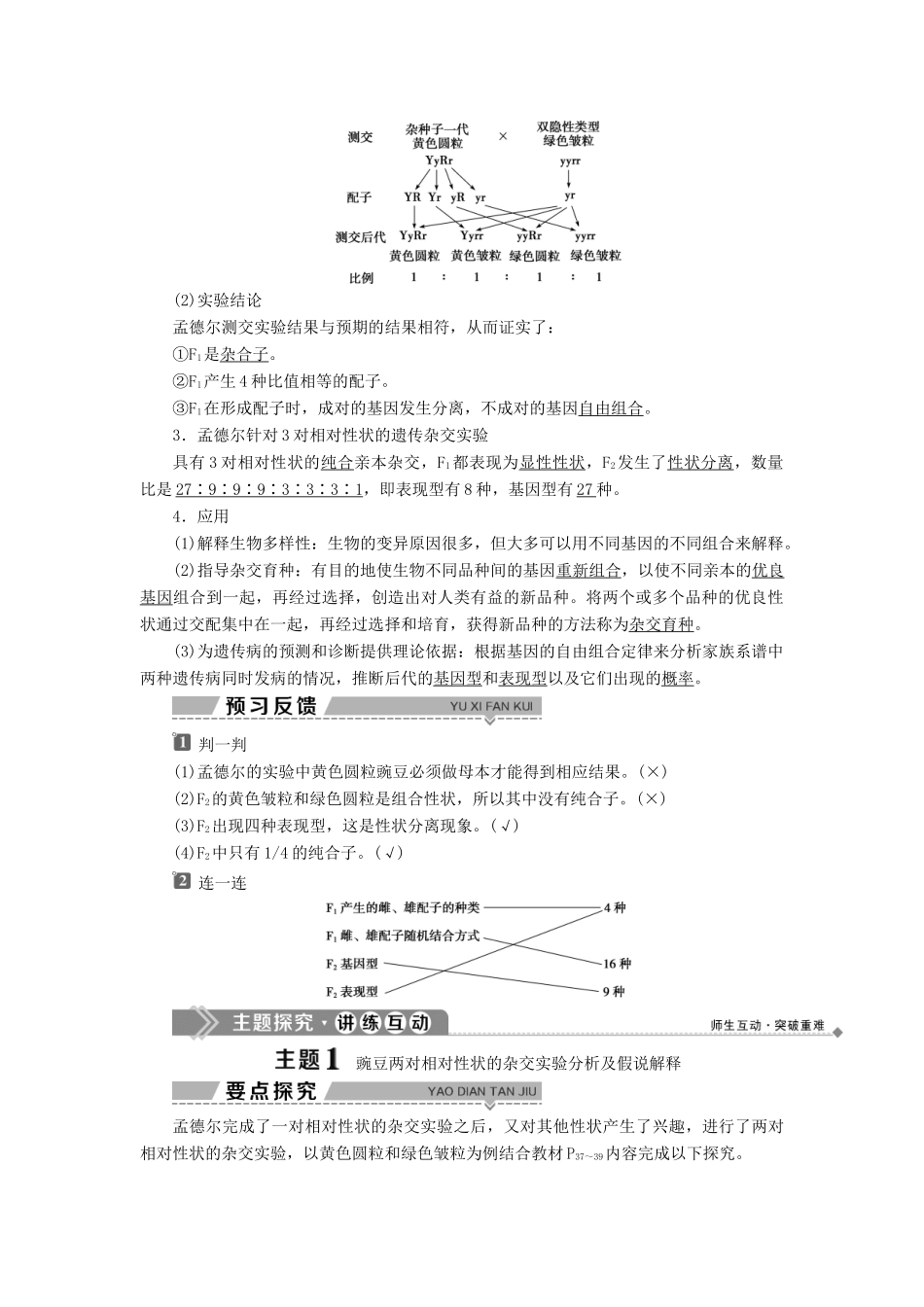 高中生物 第三章 遗传和染色体 第二节 基因的自由组合定律 第1课时 基因的自由组合定律学案 苏教版必修2-苏教版高一必修2生物学案_第2页