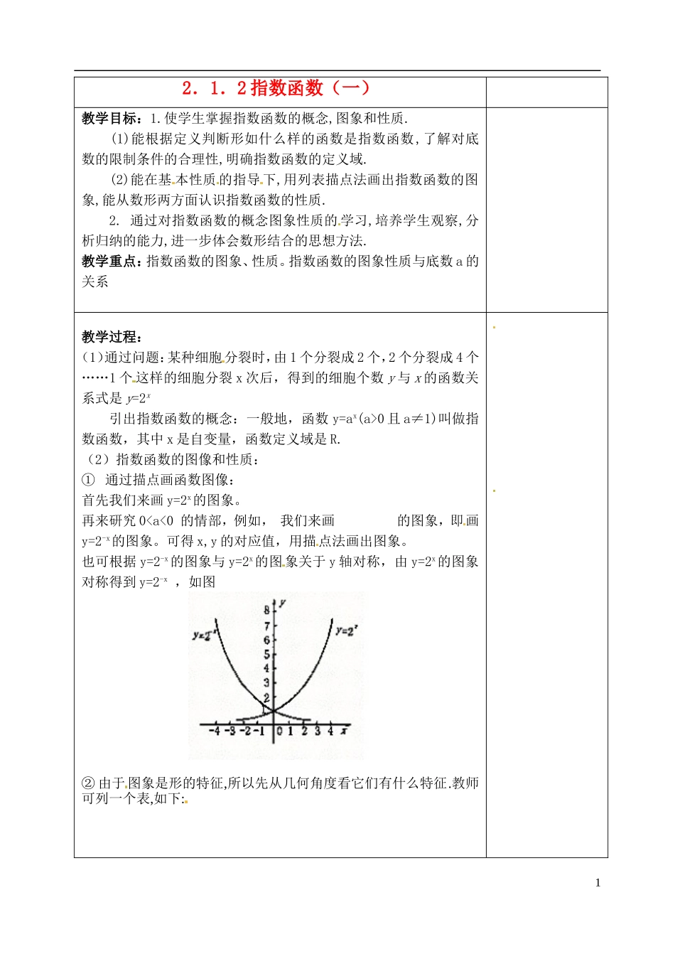 吉林省东北师范大学附属实验学校高中数学 2.1.2指数函数教案（一） 新人教B版必修1_第1页