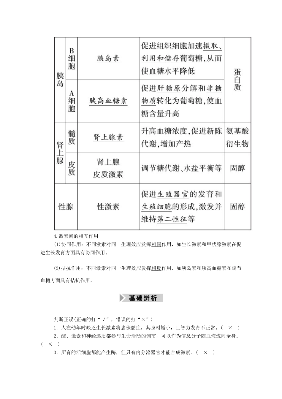 高考生物一轮复习 第八单元 生命活动的调节 第26讲 通过激素的调节 神经调节与体液调节的关系学案 新人教版-新人教版高三全册生物学案_第3页