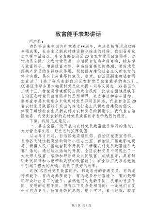致富能手表彰讲话发言