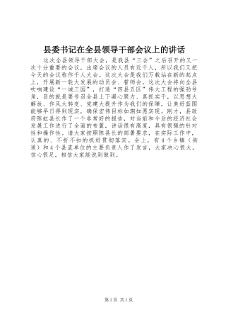 县委书记在全县领导干部会议上的讲话发言