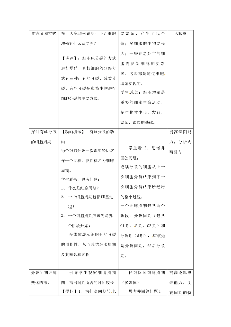 浙江省义乌三中高中生物《细胞的增殖》教案 浙科版必修1_第2页
