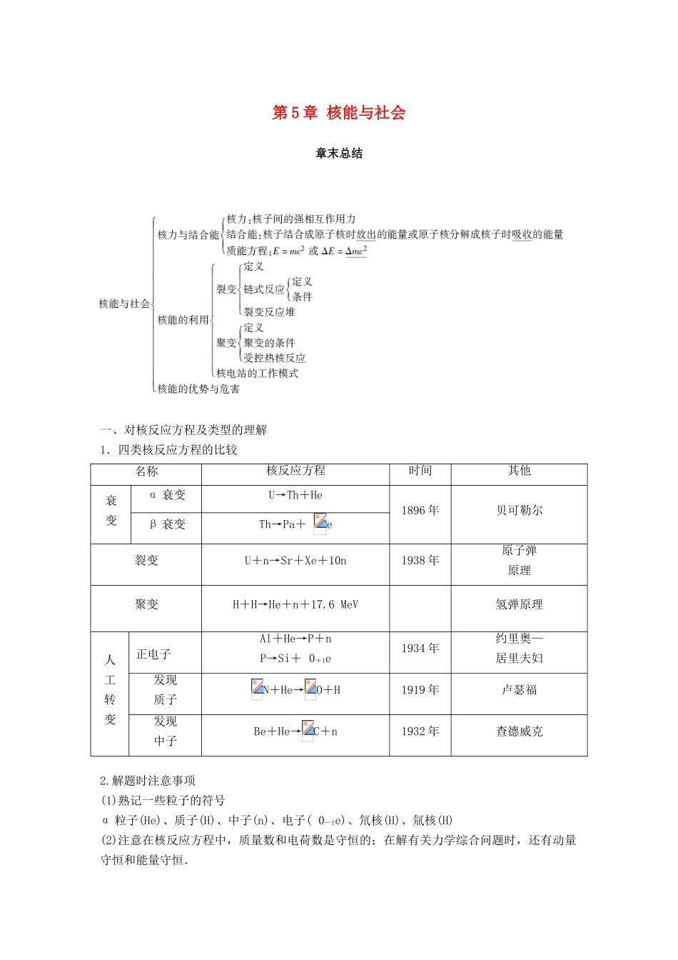 高中物理 第5章 核能与社会章末总结学案 沪科版选修3-5-沪科版高二选修3-5物理学案_第1页