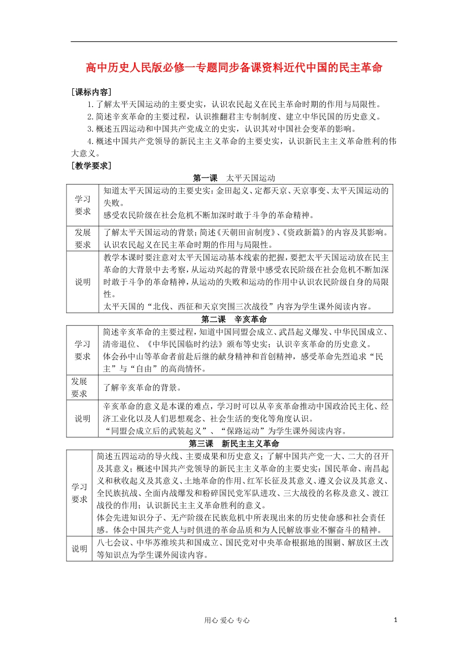 高中历史 专题同步备课资料近代中国的民主革命 人民版必修1_第1页