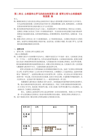 高中历史 《爱琴文明与古希腊城邦制度》教案2 岳麓版必修1
