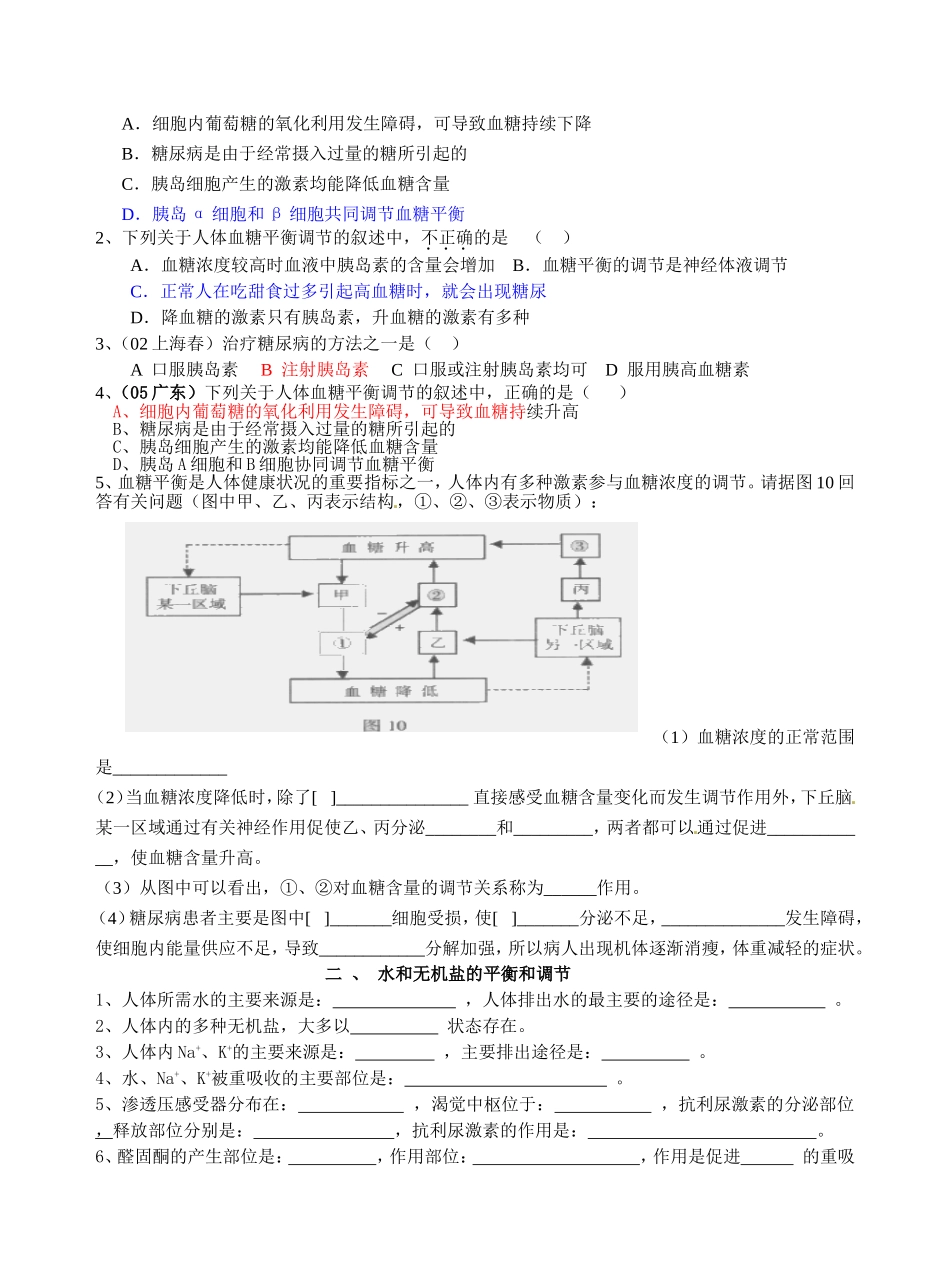 高中生物体液调节示例（血糖、水盐和体温） 学案浙科版必修3_第2页