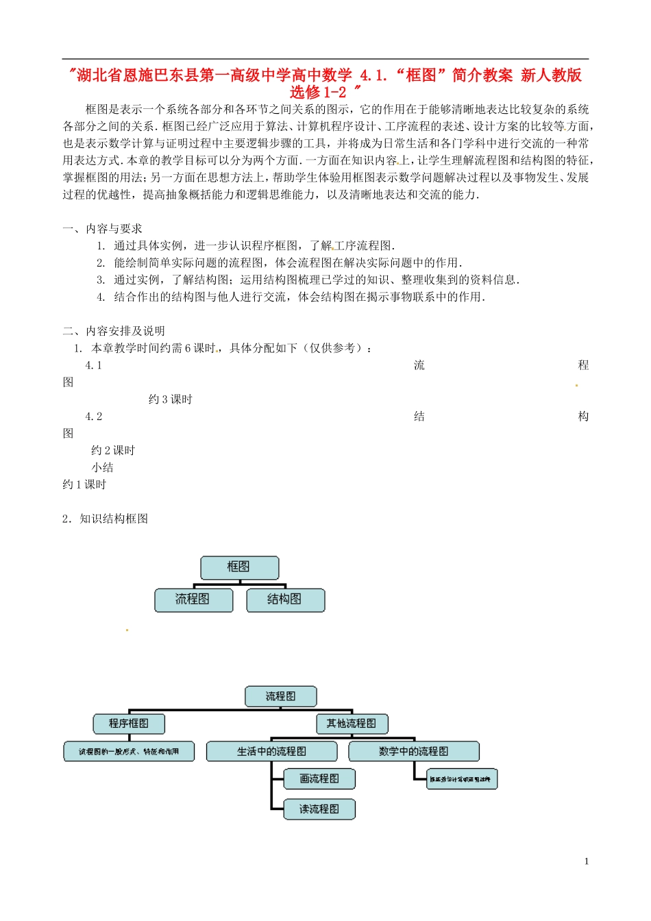 湖北省恩施巴东县第一高级中学高中数学 4.1.“框图”简介教案 新人教版选修1-2 _第1页