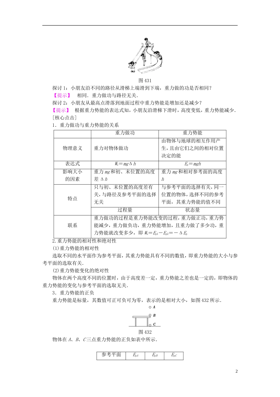 高中物理 第4章 机械能和能源 3 势能教师用书 教科版必修2-教科版高二必修2物理学案_第2页