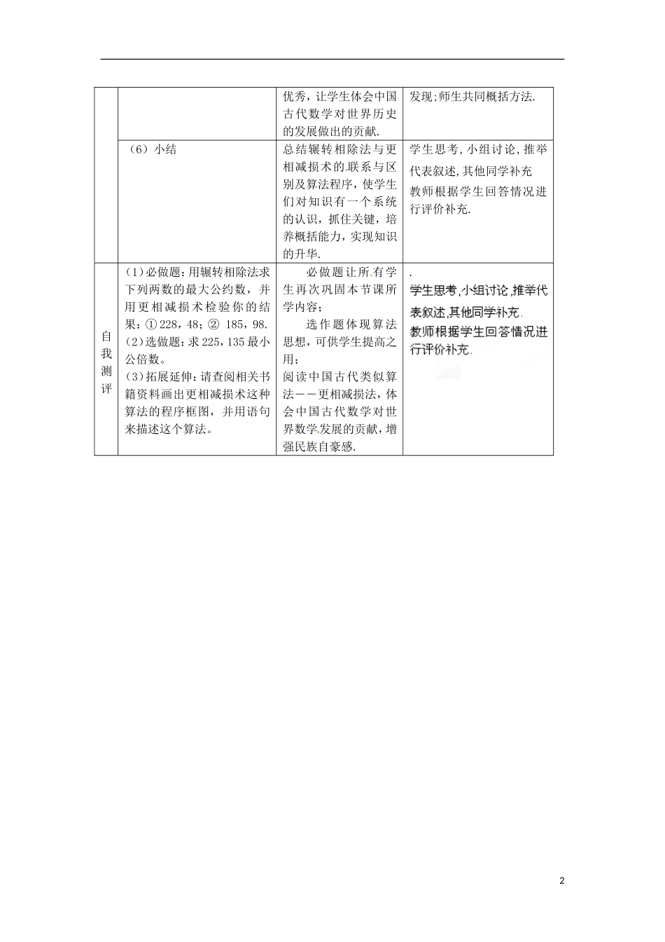 河南省确山县第二高级中学高中数学 1．3 算法案例 第一课时 辗转相除法与更相减损术教学设计 新人教A版必修3_第2页