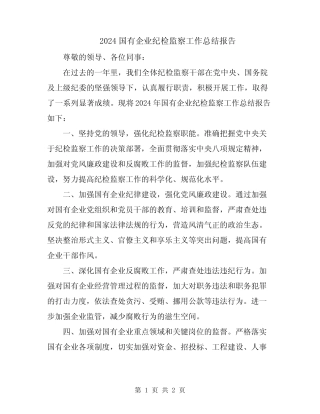 2024国有企业纪检监察工作总结报告