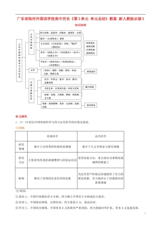 广东省陆河外国语学校高中历史《第3单元 单元总结》教案 新人教版必修3