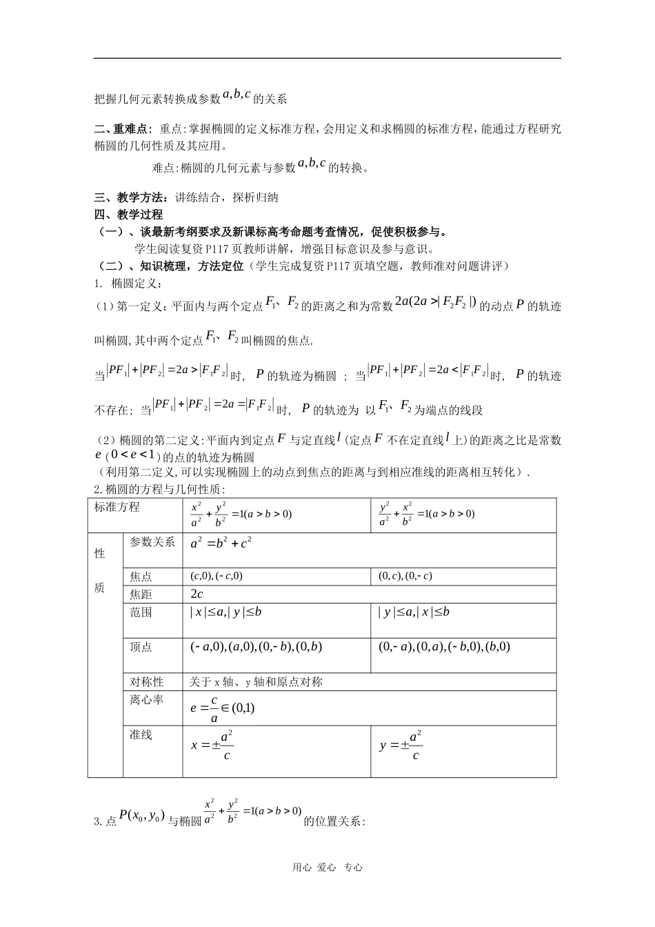 高三数学第十二章 圆锥曲线—椭圆1  复习教案_第2页