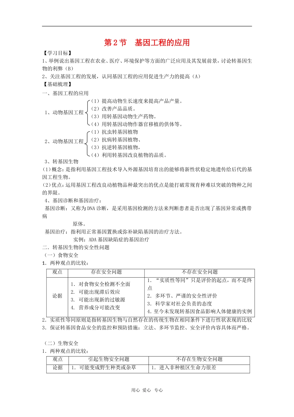 高中生物：1.2《基因工程的应用》学案（苏教版选修3）_第1页