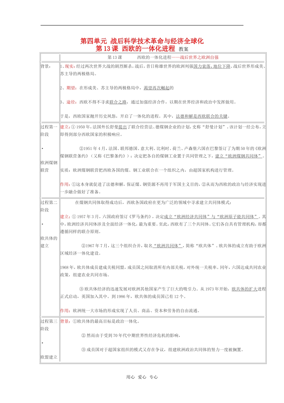 高中历史 4.13《西欧的一体化进程》教案 华东师大版第六分册_第1页