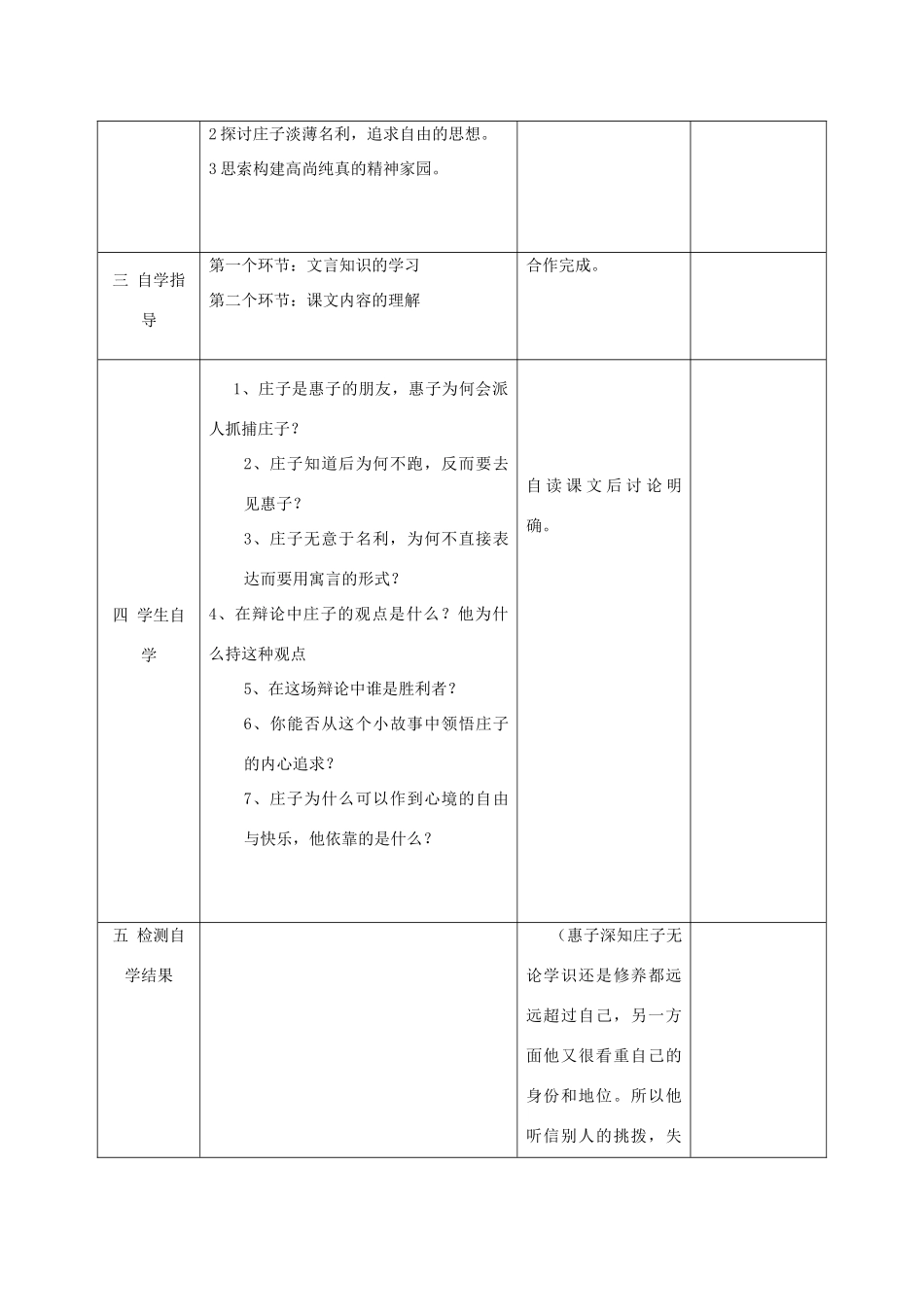 新疆精河县八十二团中学九年级语文下册《庄子故事两则》教学设计 新人教版_第3页