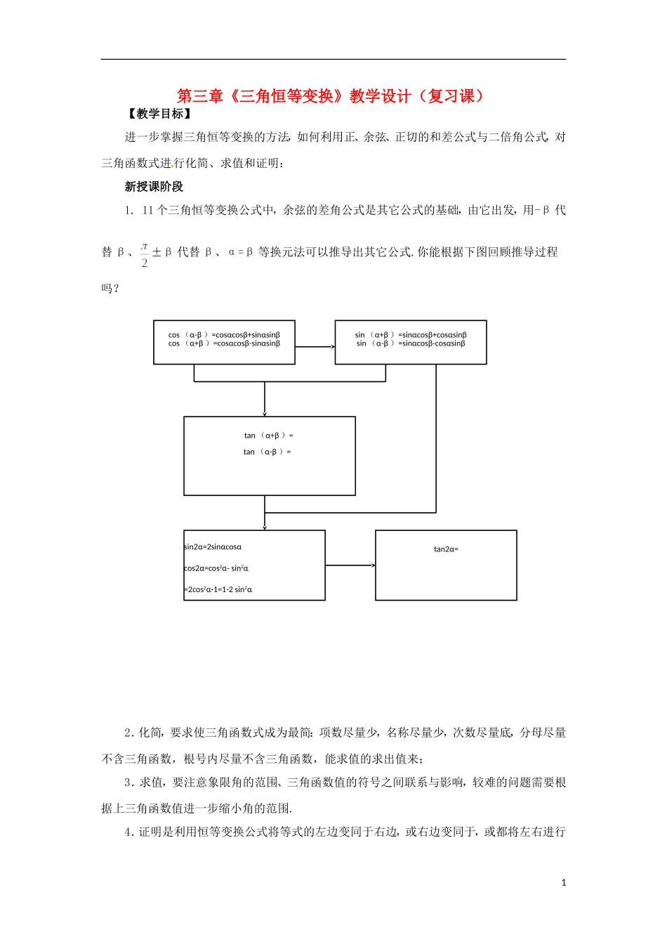 【四维备课】高中数学 第三章《三角恒等变换》教学设计 新人教A版必修4_第1页