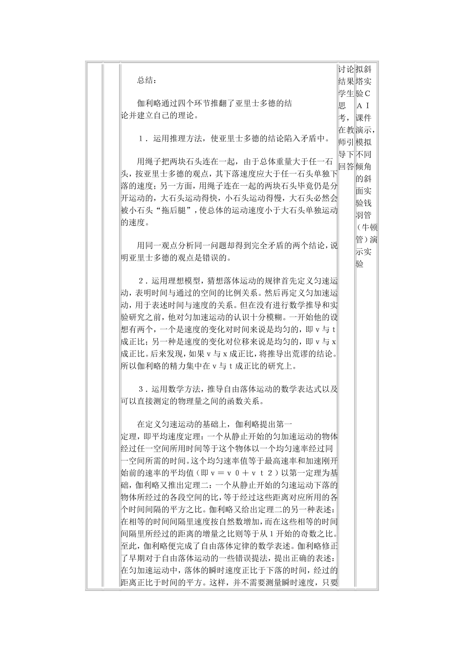 高中物理 第二章第6节伽利略对自由落体运动的研究教案 人教版必修1_第3页