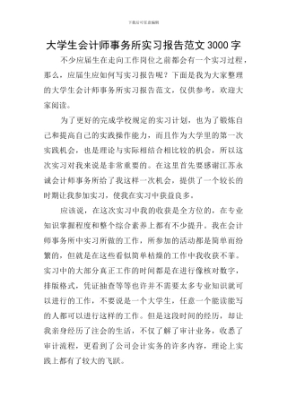 大学生会计师事务所实习报告范文3000字