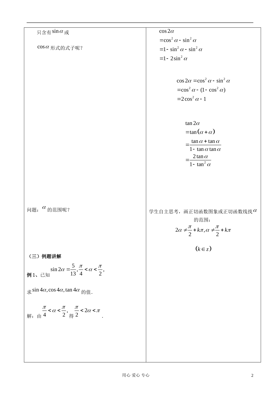 山东省郯城县高二数学《二倍角的正弦、余弦和正切公式》教案_第2页