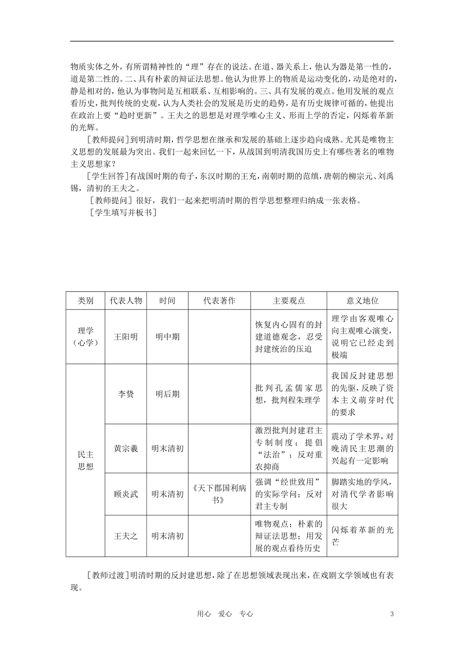 【精品】高中历史 第六章  统一的多民族国家进一步发展和封建社会由盛而衰——明、清（鸦片战争以前) 第七节明清时期的文化(第二课时) 大纲人教版_第3页