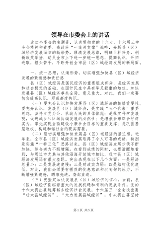 领导在市委会上的讲话发言