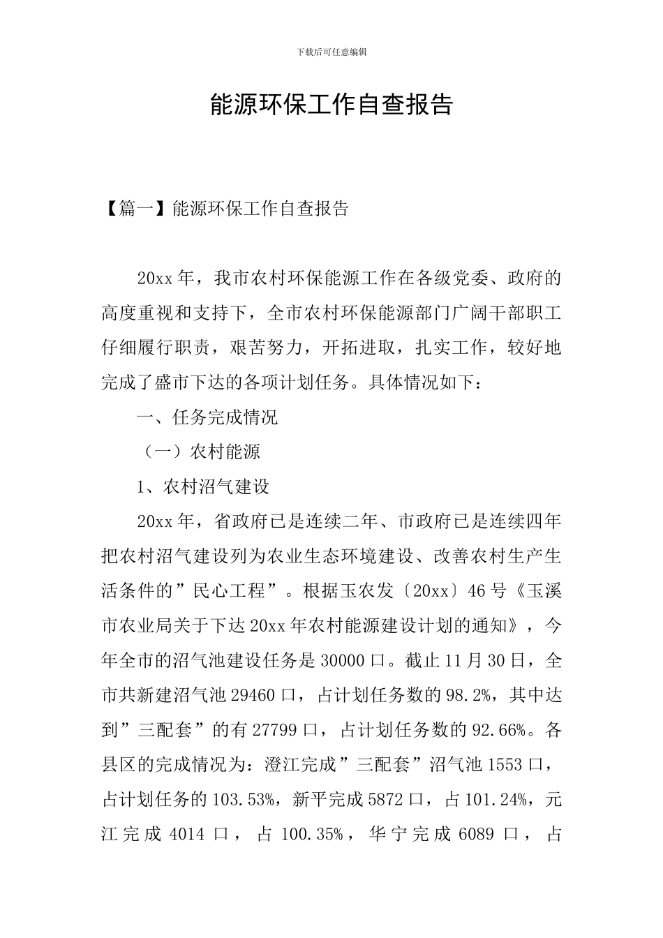能源环保工作自查报告_第1页