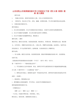 山东省乳山市南黄镇初级中学八年级语文下册《第19课 春酒》教案 新人教版