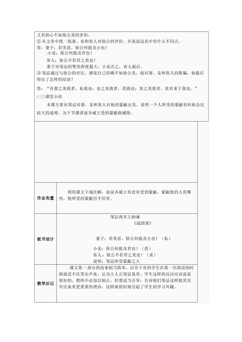 江苏省太仓市第二中学九年级语文下册 14 邹忌讽齐王纳谏（第2课时）教案 苏教版_第3页