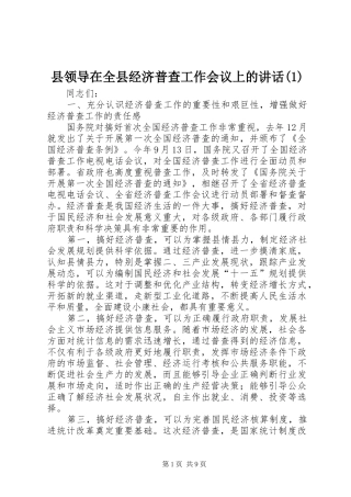 县领导在全县经济普查工作会议上的讲话发言(1)
