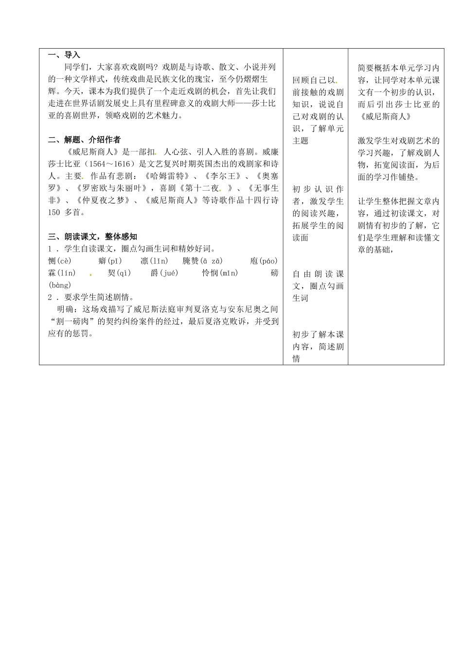 天津市小王庄中学九年级语文下册 13.威尼斯商人教案 新人教版_第2页