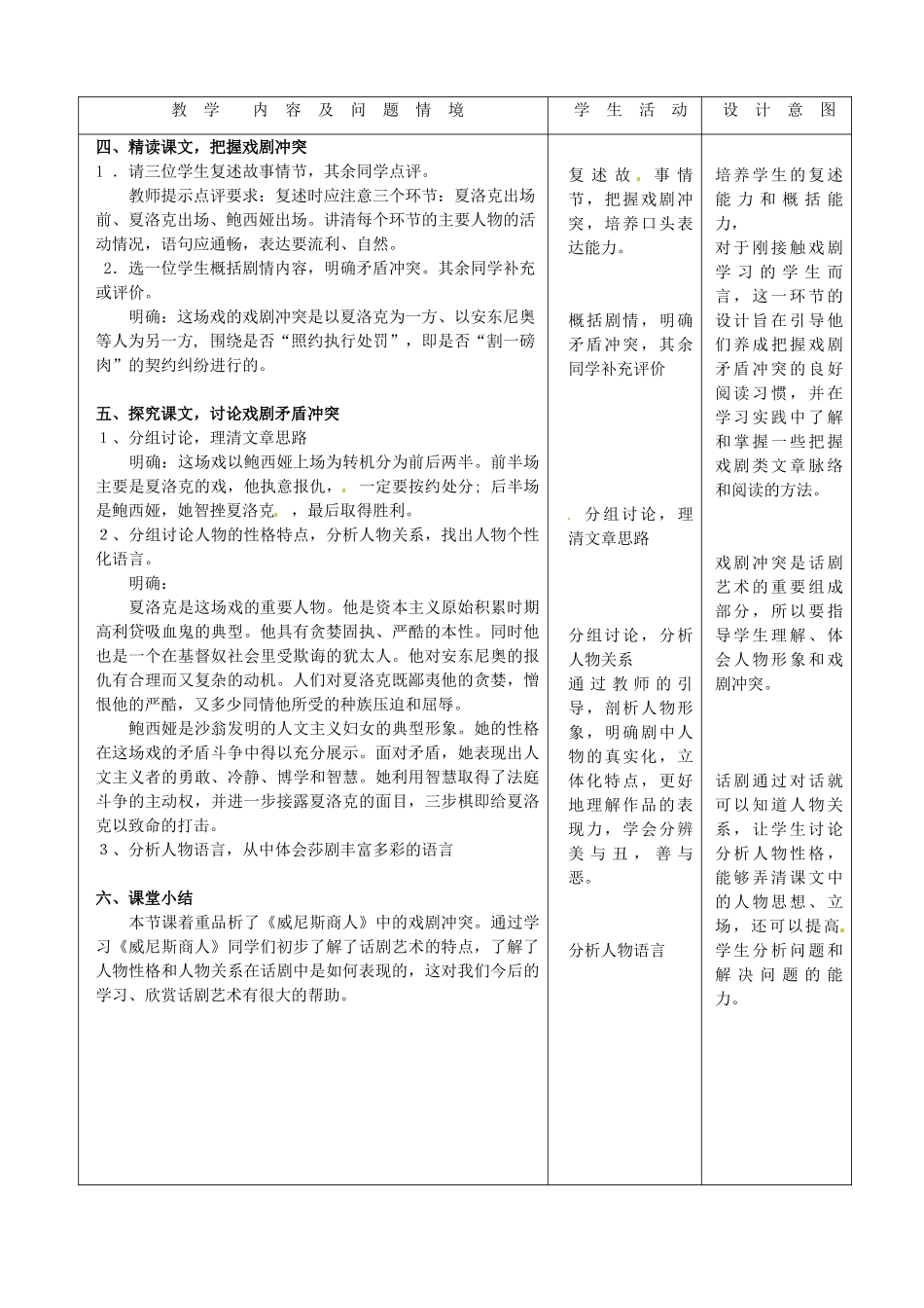 天津市小王庄中学九年级语文下册 13.威尼斯商人教案 新人教版_第3页