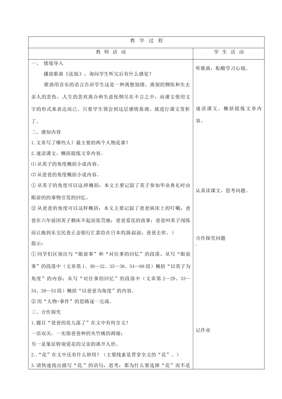 山东省烟台20中七年级语文《爸爸的花儿落了》教案（1）_第2页