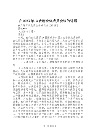 在20XX年.3政府全体成员会议的讲话发言(3)