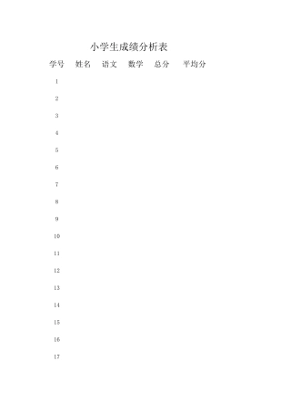 小学生成绩分析表