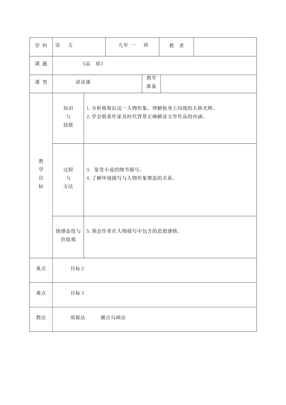 吉林省松原市九年级语文上册 16品质教案 长春版-长春版初中九年级上册语文教案_第2页