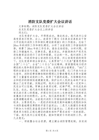 消防支队党委扩大会议讲话发言