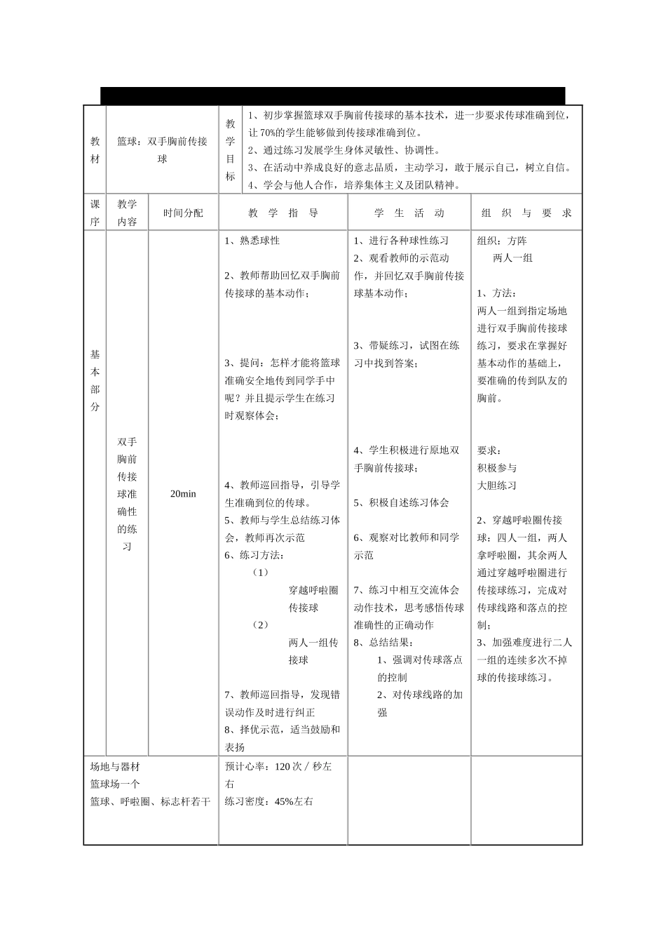 篮球双手胸前传接球单元教学_第1页
