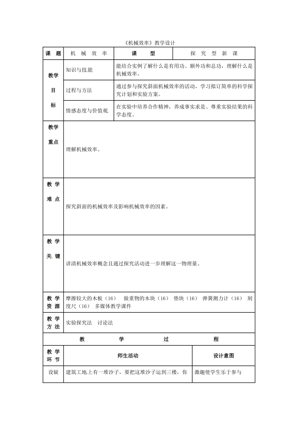 湖北省枝江市董市镇一中九年级物理《机械效率》教案 人教新课标版_第1页