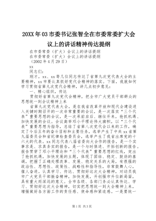 20XX年03市委书记张智全在市委常委扩大会议上的讲话发言精神传达提纲(4)