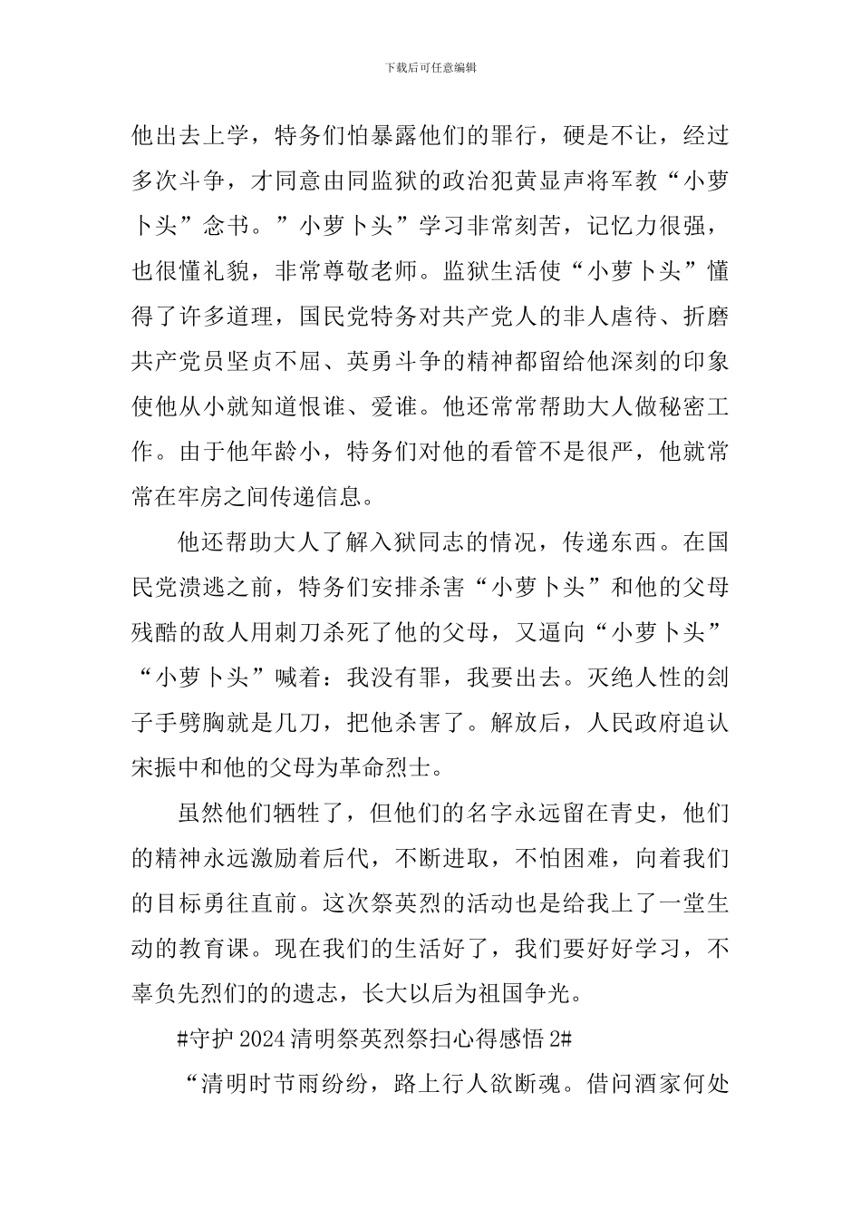 守护2024清明祭英烈祭扫活动感悟作文_第2页