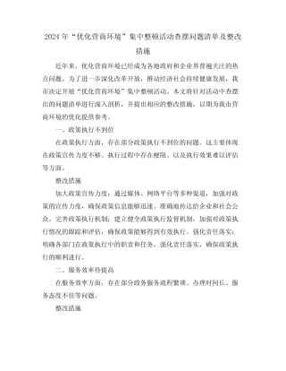 2024年“优化营商环境”集中整顿活动查摆问题清单及整改措施 