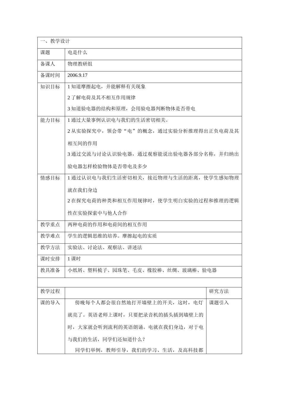 沪科版九年级物理第十三章 电是什么教案_第1页