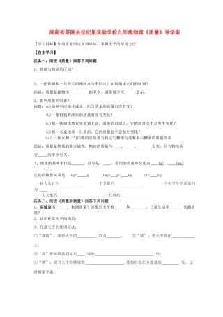 湖南省茶陵县世纪星实验学校九年级物理《质量》导学案（无答案）
