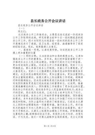 县长政务公开会议讲话发言