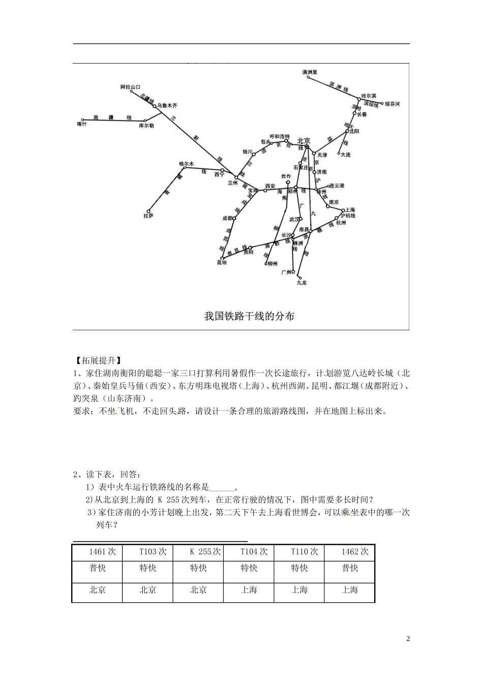 湖南省衡阳市逸夫中学八年级地理下册14交通运输业（第二课时）导学案（无答案）湘教版_第2页