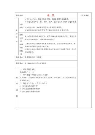 湖南省茶陵县潞水学校八年级物理《6.1 电压》教案 人教新课标版