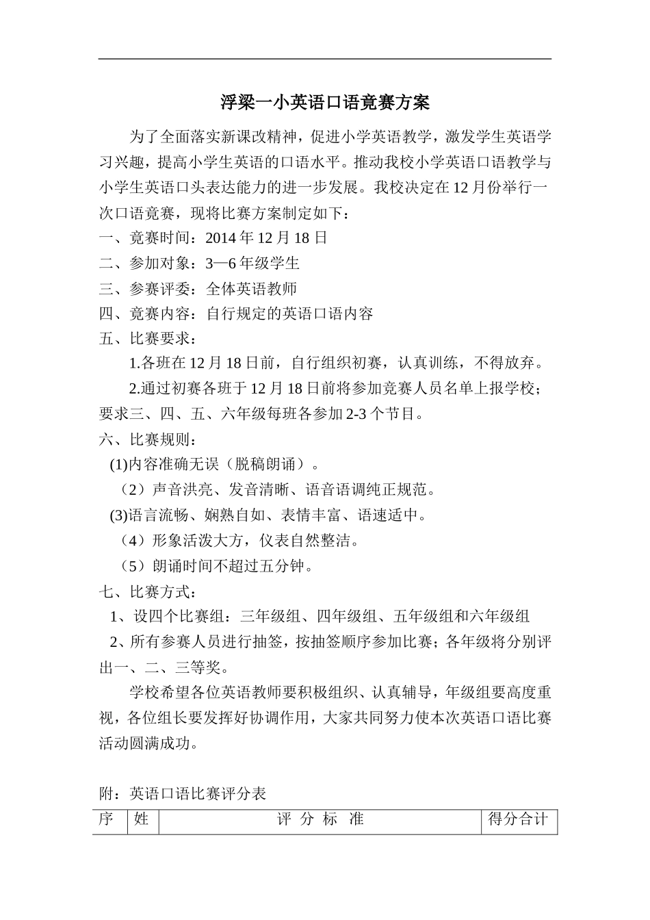 浮梁一小英语口语竟赛方案_第1页