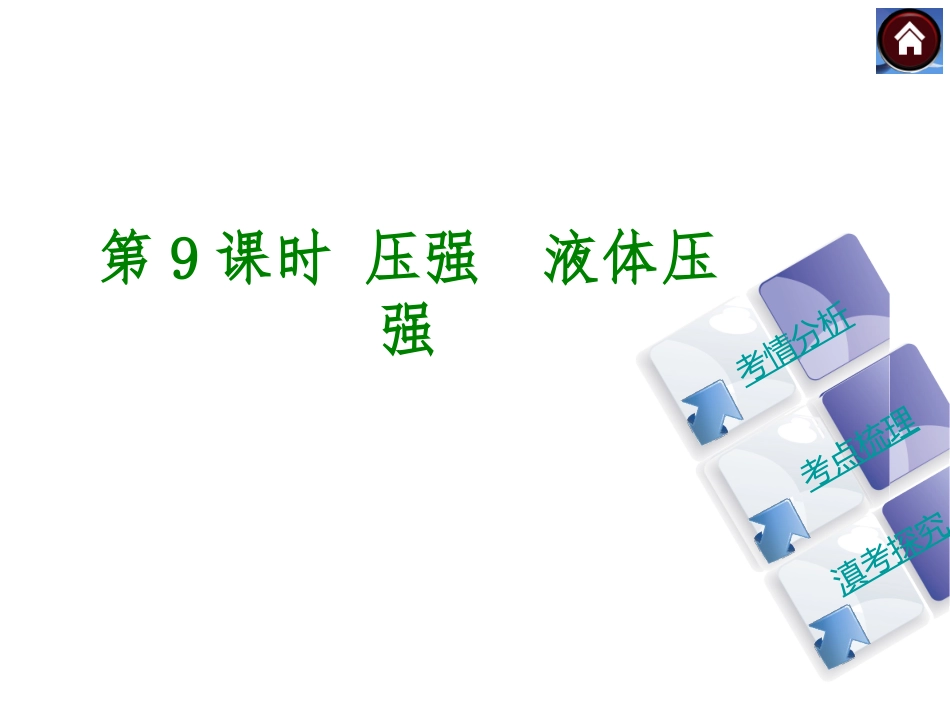 【中考复习方案】2015中考物理（云南）九年级总复习课件：第9课时压强液体压强（共23张PPT）_第1页