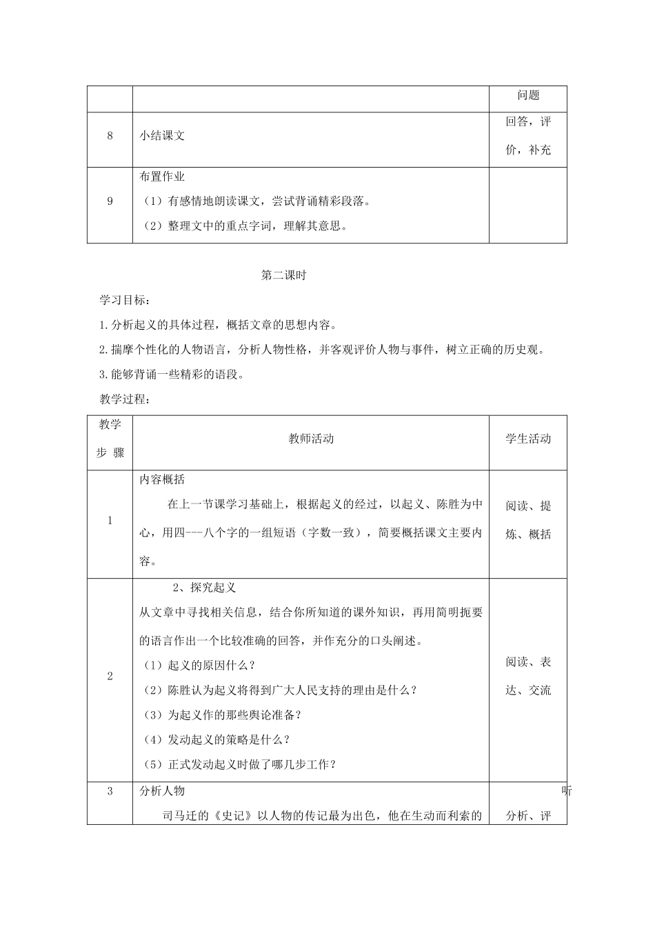 九年级语文上：第16课《陈涉世家》教案（苏教版）_第3页