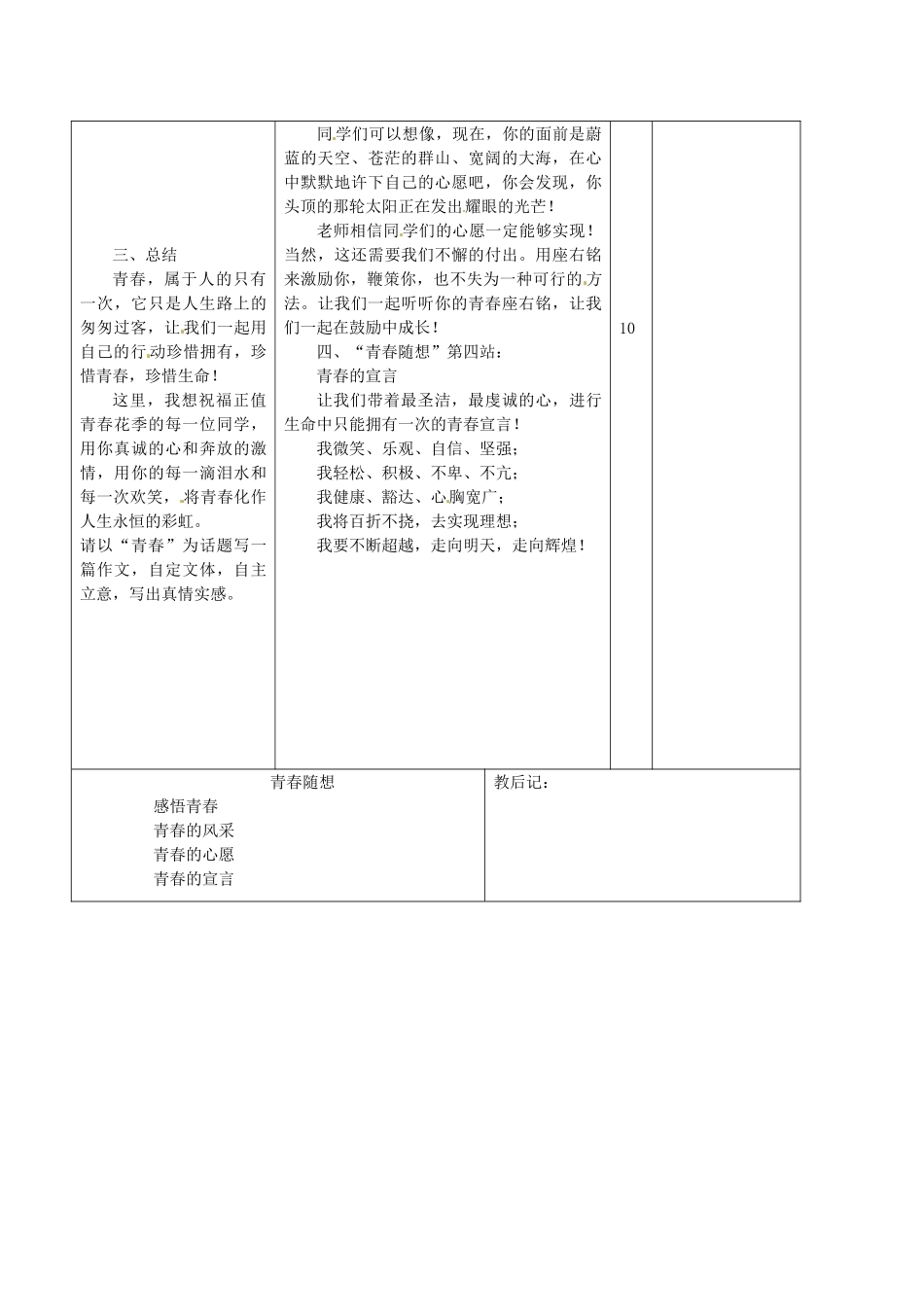 山东省滨州市九年级语文上册《青春随想》教学设计_第2页
